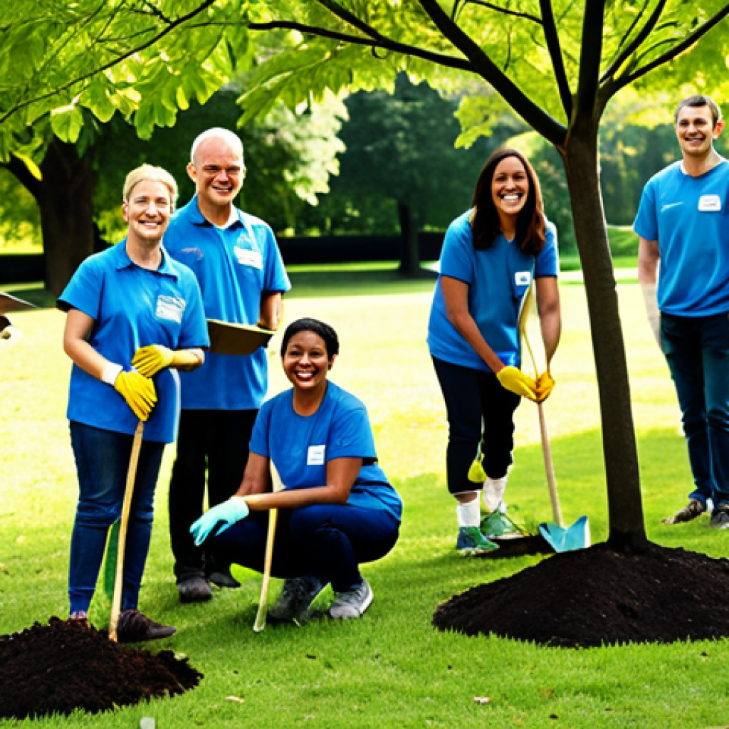 **

"A diverse group of volunteers, fully clothed in appropriate attire, planting trees in a park. Sunlight, happy expressions, safe for work, family-friendly, environmental awareness, perfect anatomy, natural proportions, high resolution, professional photography."

**
