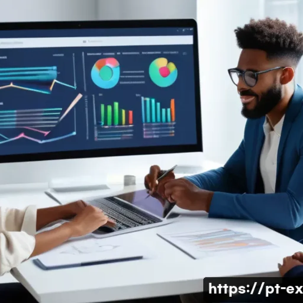 T자형 전문성과 혁신의 관계 - A diverse group of professionals collaborating in a modern, bright office space, featuring a marketi...