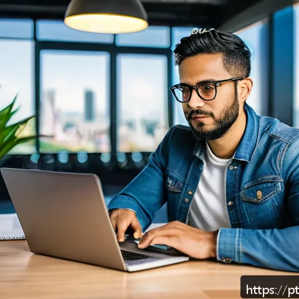 T자형 전문성 개발의 필요성 - A professional Brazilian man in his early 30s working confidently at a modern coworking space in São...