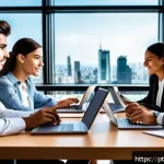 T자형 전문성 향상을 위한 사례 기반 학습 - A modern professional office scene showing a diverse group of young Brazilian businesspeople collabo...